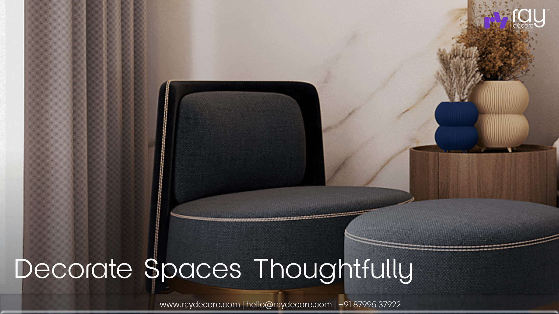 A living room corner with sofa, coffee table and Ray Decore's Bubble Bliss planters on the side table