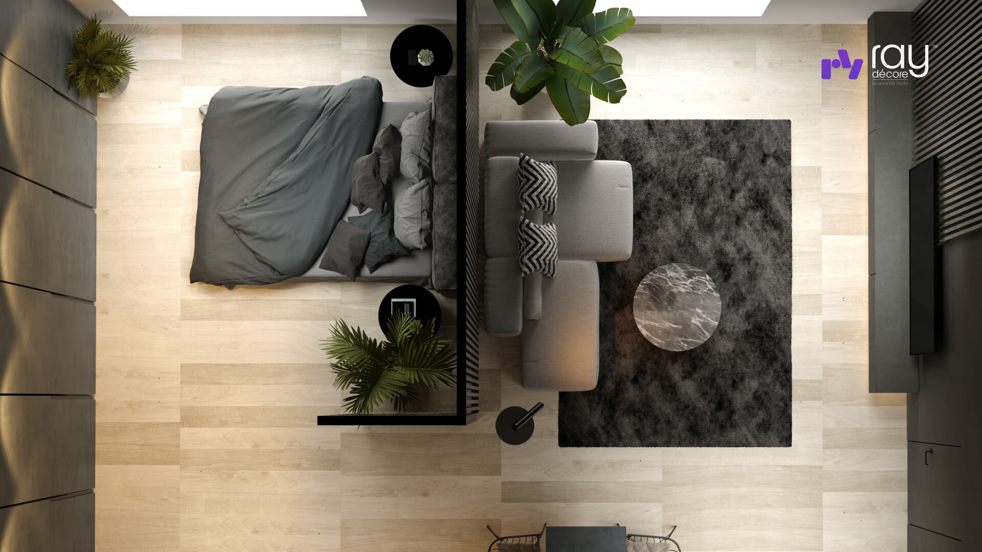 small space decor of living room and bedroom